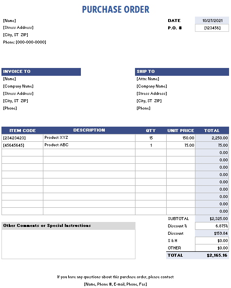 purchase order template free download