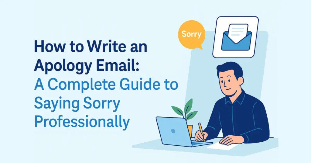 Illustration showing how to write an apology email in a professional workplace.